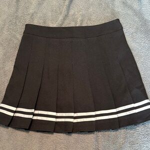 Classic Black Pleated Skirt with White Stripes